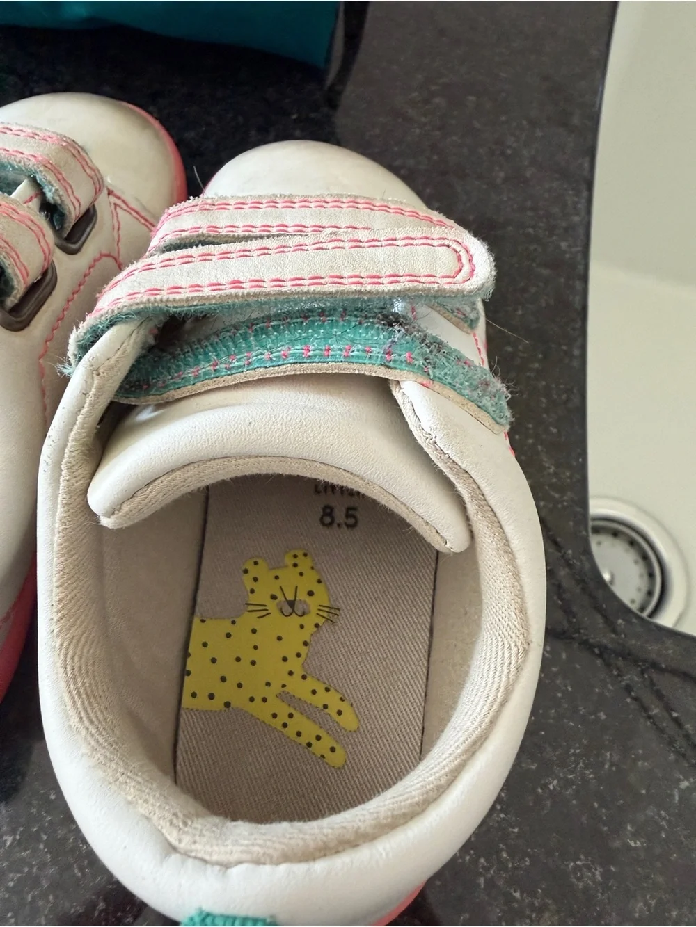 Kids White and Teal Ten Little Sneakers